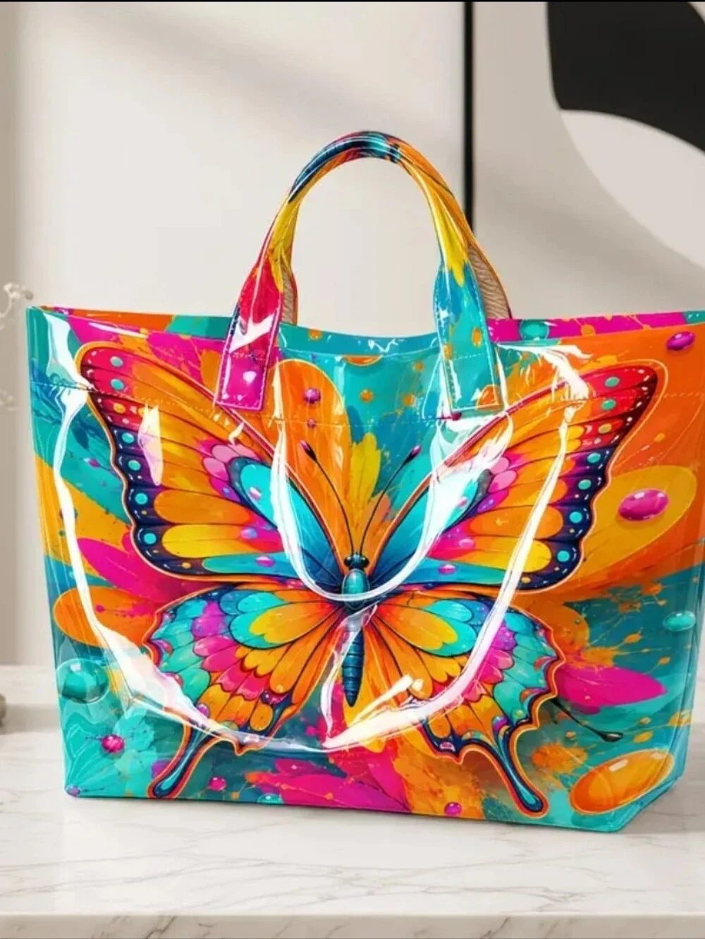 Women Colorful Splash Butterfly Daily Commute Hand Tote Bag Large